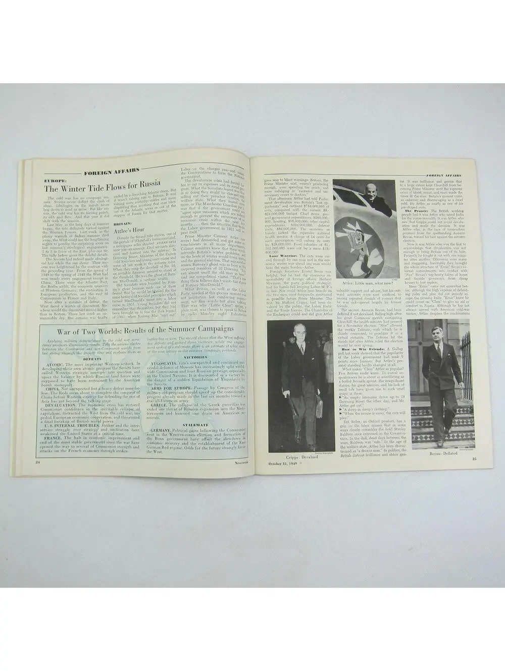 Vintage Prime Minister Clement Attlee UK Cover 1949 Newsweek Magazine October 31